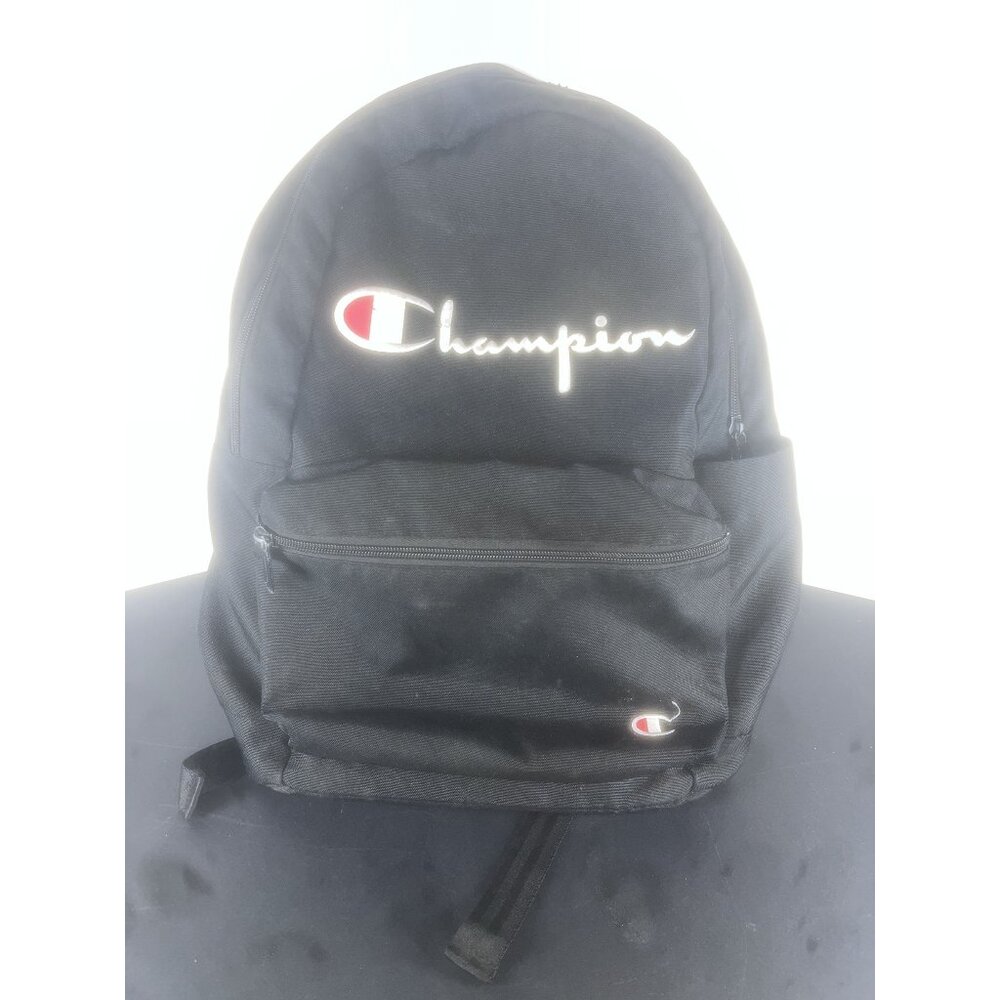 Champion Black Backpack With Embroidered Logo & Front Zip Pocket